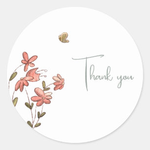 Cute Floral Butterfly Thank You Classic Round Sticker