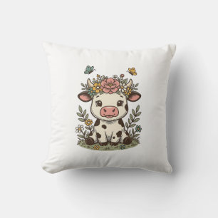 Cute Floral Calf Vintage Engraving Vector Design_1 Cushion