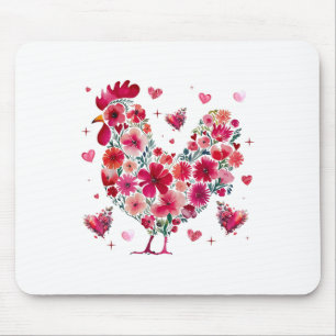 Cute Floral Chicken Lover Hearts Valentines Day Wo Mouse Pad
