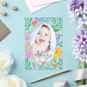 Cute Floral Colourful Add Photo Birth Announcemen Acrylic Invitations