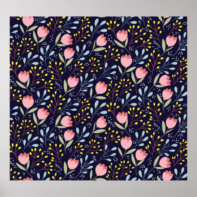 Cute Floral: Colourful Flowers Pattern. Poster (Front)