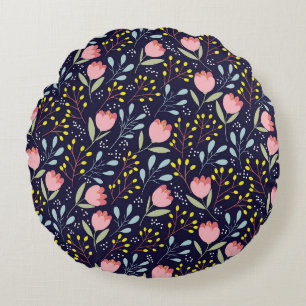 Cute Floral: Colourful Flowers Pattern. Round Cushion