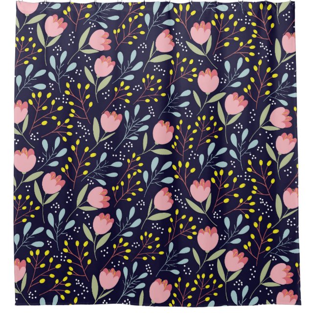Cute Floral: Colourful Flowers Pattern. Shower Curtain (Front)