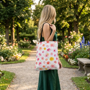 Cute floral colourful pink orange tote bag