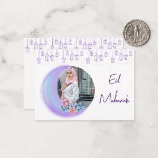 Cute Floral Crescent Islamic Eid Mubarak Photo Card