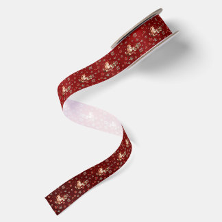 Cute Floral Crimson Unicorn Christmas Girl Satin Ribbon