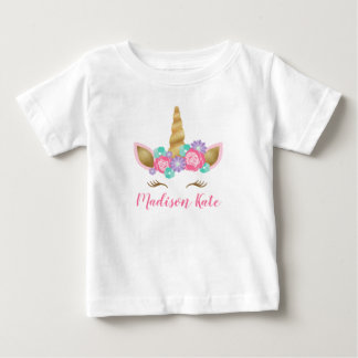Cute Floral Crown Unicorn Face First Birthday Baby T-Shirt