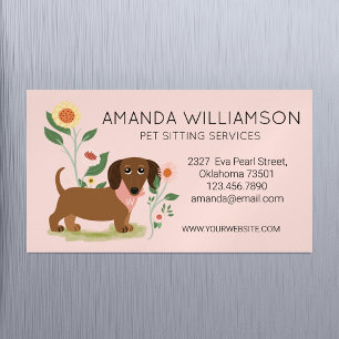 Cute Floral Dachshund Dog Pet Care Services Magnetic Business Card