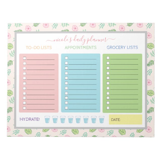 Cute Floral Daily Planner Notepad (Front)