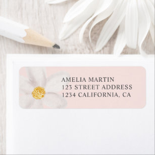 Cute floral daisy gold watercolor baby shower return address label