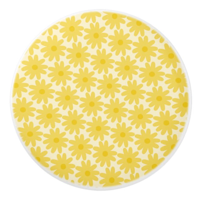 Cute Floral Daisy Pattern in Yellow Ceramic Knob (Front)