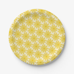 Cute Floral Daisy Pattern in Yellow Paper Plate