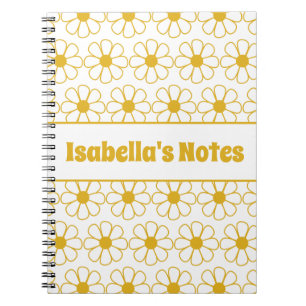 Cute Floral Daisy Pattern Mustard Personalised Notebook