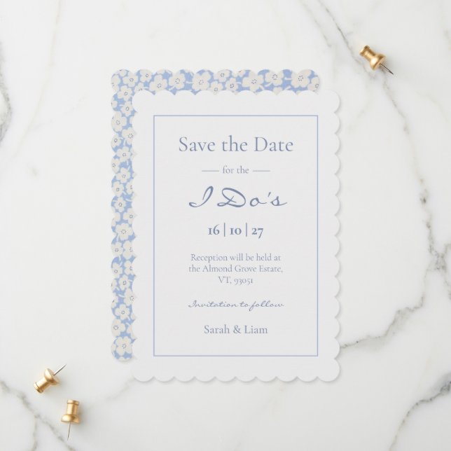 Cute Floral Daisy Pattern Wedding Save The Date  (Front/Back In Situ)