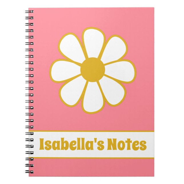 Cute Floral Daisy Single Retro Personalised Notebo Notebook (Front)
