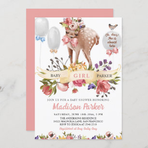 Cute Floral Deer Invitation