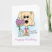 Cute Floral Dog Novelty Cartoon Birthday Card