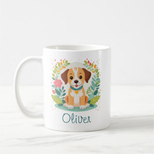 Cute Floral Dog Puppy Coffee Mug