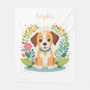 Cute Floral Dog Puppy Fleece Blanket