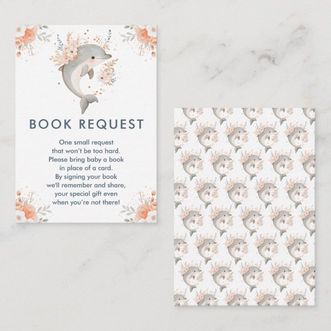 Cute Floral Dolphin Baby Shower Book Request Enclosure Card (Front/Back)