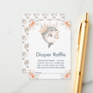 Cute Floral Dolphin Baby Shower Diaper Raffle Enclosure Card