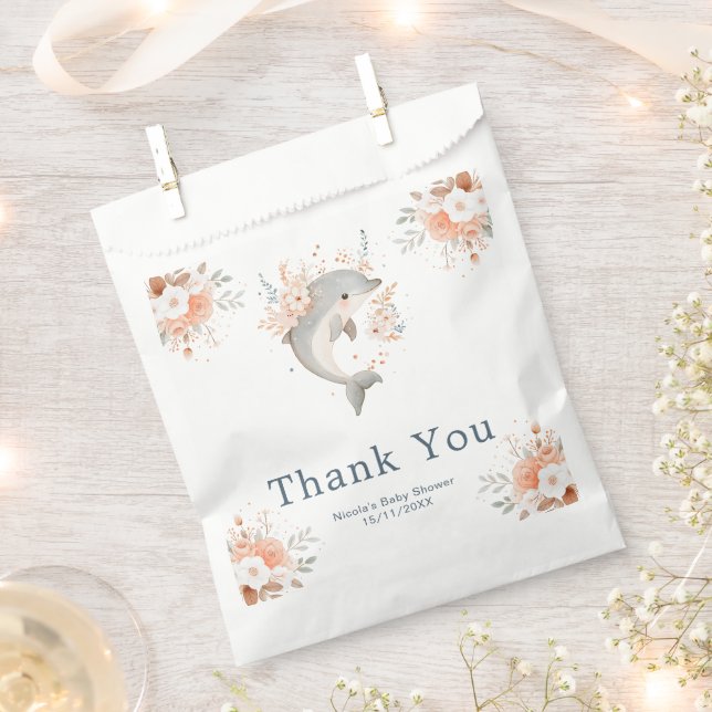 Cute Floral Dolphin Baby Shower  Favour Bag (Clipped)