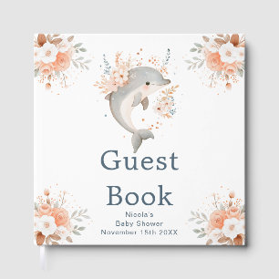 Cute Floral Dolphin Baby Shower Guest Book