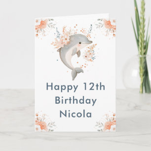 Cute Floral Dolphin Birthday Party Card