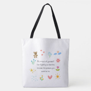 "Cute Floral Doodle Quote White Tote Bag Aesthet