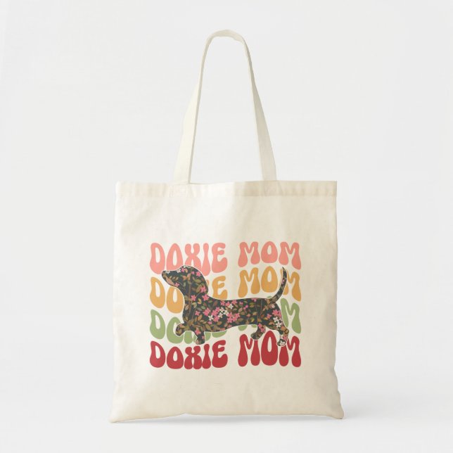 Cute Floral Doxie Mum Tote Bag (Front)
