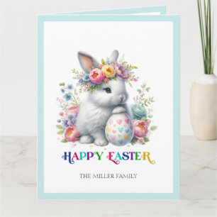Cute Floral Easter Bunny Colourful Happy Easter Card