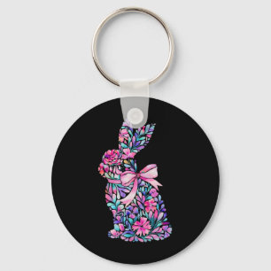 Cute Floral Easter Bunny Coquette Bow Women Girls Key Ring
