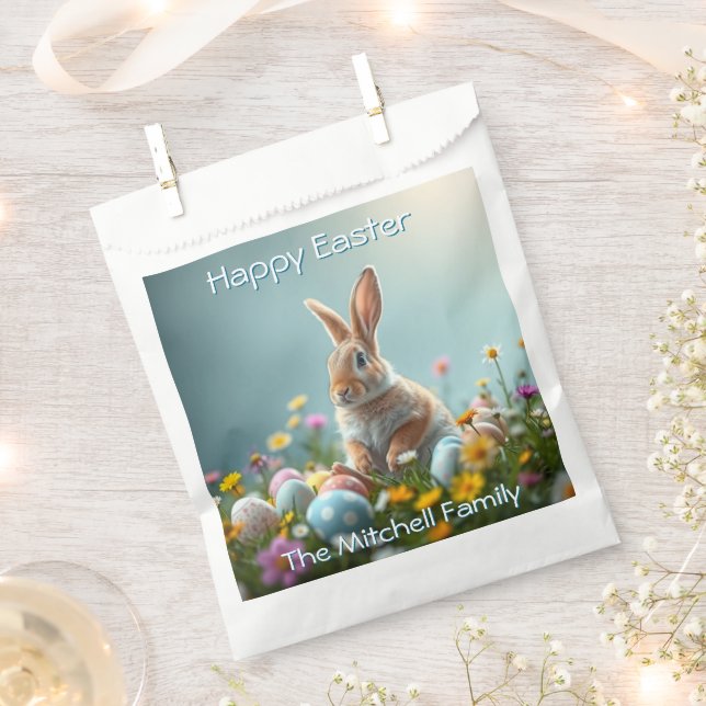 Cute Floral Easter Bunny Party Favour Bag (Clipped)