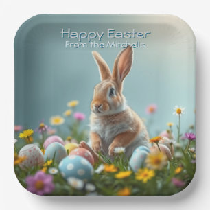 Cute Floral Easter Bunny Party Personalized Paper Plate
