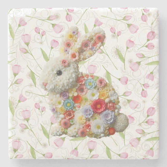 Cute,  floral Easter bunny Stone Coaster (Front)