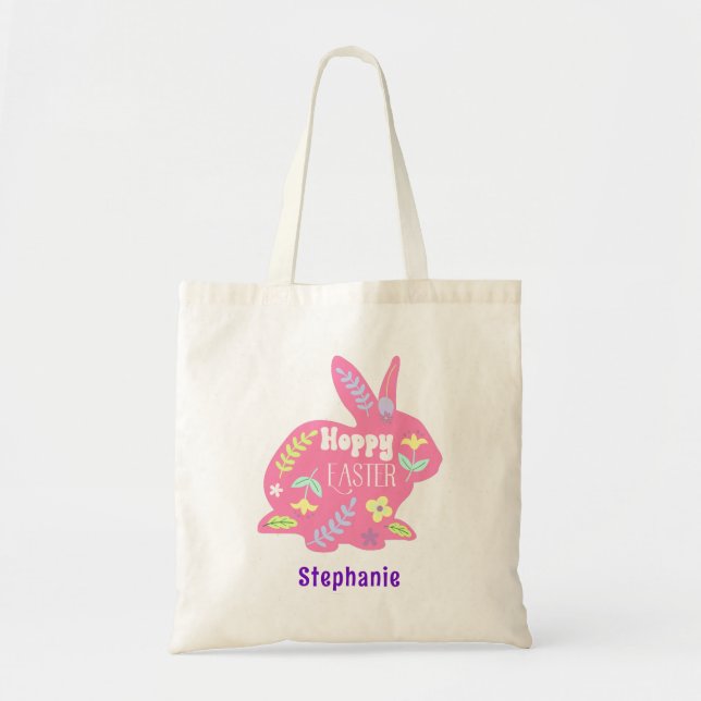 Cute Floral Easter Bunny Tote Bag (Front)