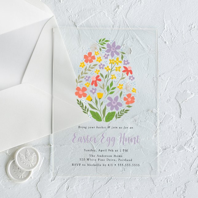 Cute Floral Easter Egg Hunt Acrylic Invitations (Creator Uploaded)