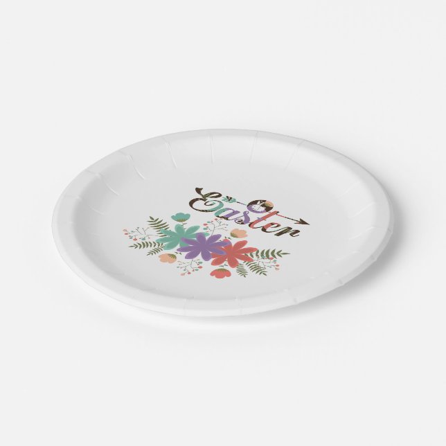 Cute Floral Easter Illustration Paper Plate (Angled)
