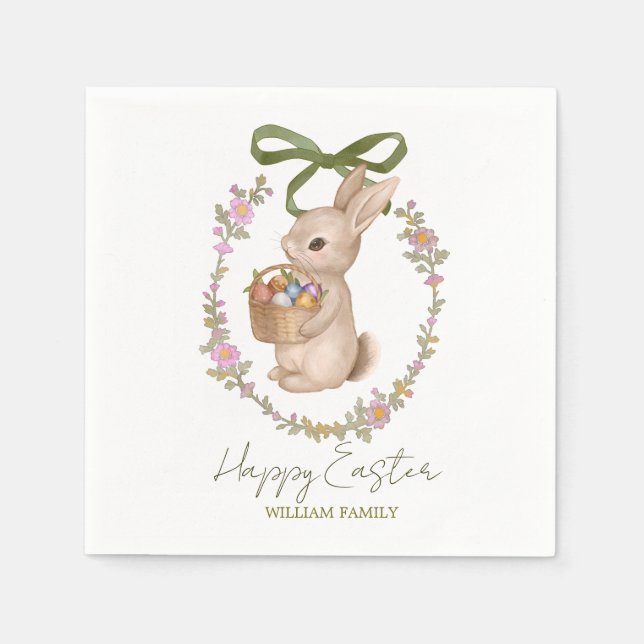 Cute Floral Easter Rabbit Napkin (Front)