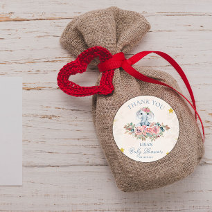 Cute Floral Elephant Thank You Baby Shower Classic Round Sticker