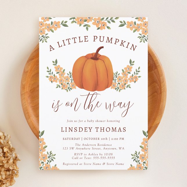 Cute Floral Fall Pumpkin Baby Shower Invitation (Creator Uploaded)