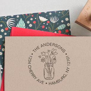 Cute Floral Flower Bouquet Mason Jar Family   Self-inking Stamp