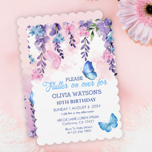 Cute Floral flutter on over Butterflies Birthday Invitation