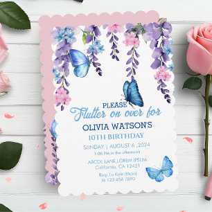 Cute Floral flutter on over Butterflies Birthday Invitation