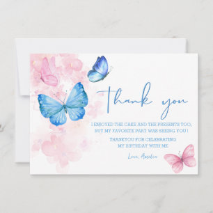 Cute Floral flutter on over Butterflies Birthday  Thank You Card