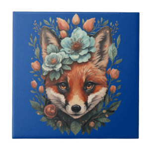 Cute floral fox ceramic tile