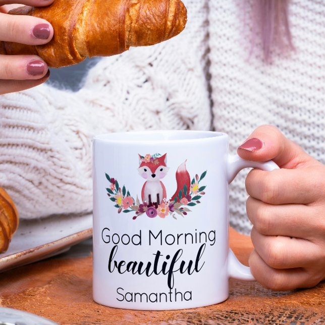 Cute Floral Fox Good Morning Beautiful Coffee Mug (Creator Uploaded)