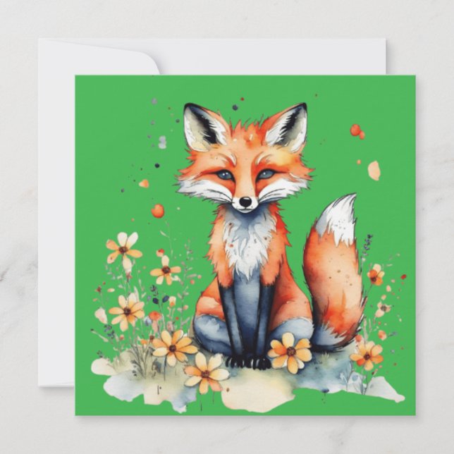Cute floral fox invitation (Front)