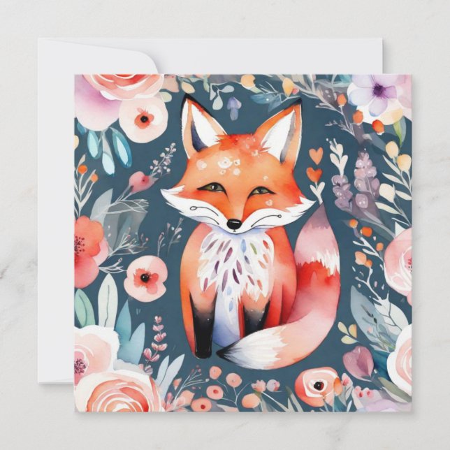 Cute floral fox  invitation (Front)