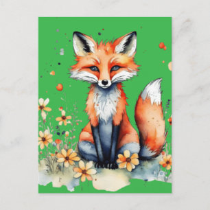 Cute floral fox postcard